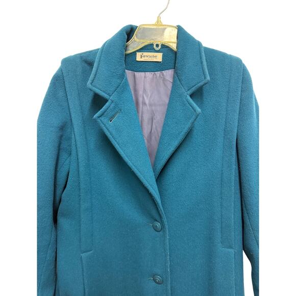 VTG Forecaster of BOSTON Women's SZ 8 Wool Teal Boot Length Coat Union USA Made - Picture 2 of 6